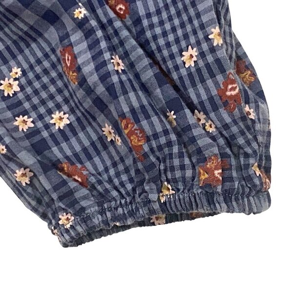 Toad & Co Womens XS Blue Plaid Floral Embroidered 3/4 Sleeve Blouse 100% Cotton - Picture 5 of 11